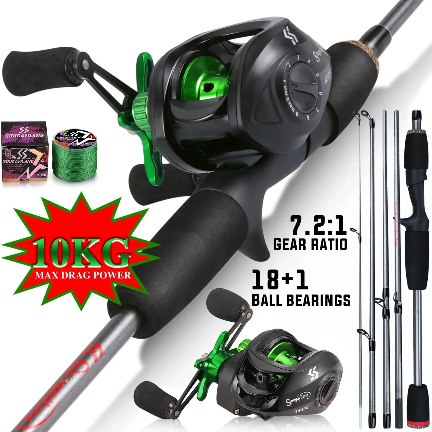 Spincast Reel - Sougayilang Hengel Combo 1.7m Koolstofvezel Casting